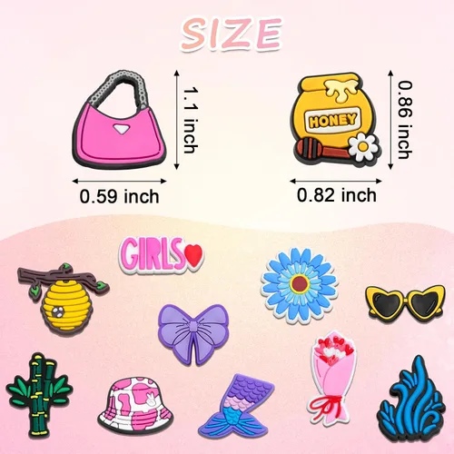 Miniatura 2 de Salaoen Dijes para niñas, 100 unidades, bonitos dijes para niños y niños, amarillo, morado, rosa, verde, azul, accesorios, Caucho, No es una piedra