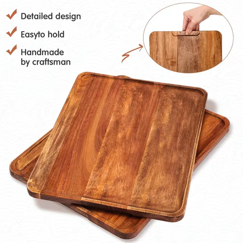 Miniatura 3 de Roowest Paquete de 5 bandejas de madera de acacia maciza para grabado láser, tablero rectangular de madera para aperitivos de alimentos, platos