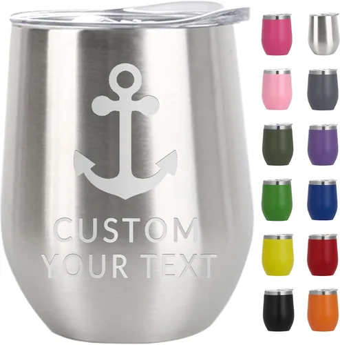 Vaso de vino personalizado para mujer con tapa, grabado personalizado, aislados, de acero inoxidable, texto al vacío, regalos para café, vino, plata