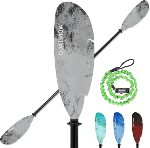 Miniatura 7 de Remos de kayak para pescadores, remo de aluminio con palas de plástico y correa de remo, remos flotantes ajustables para kayak de pesca, 3 piezas