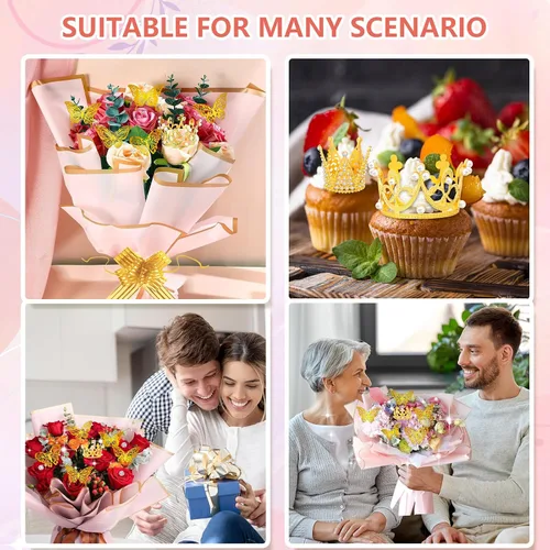 Miniatura 6 de Juego de 338 piezas de papel de regalo de ramo de flores, papel de regalo floral impermeable, suministros de ramo de floristería con coronas