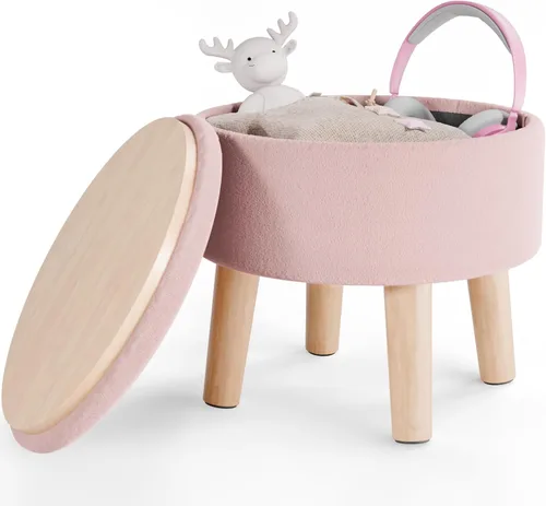 Miniatura 8 de Poofzy Otomana pequeña con almacenamiento, taburete pequeño otomano con patas de madera, reposapiés Sherpa para sofá, sala de estar y dormitorio