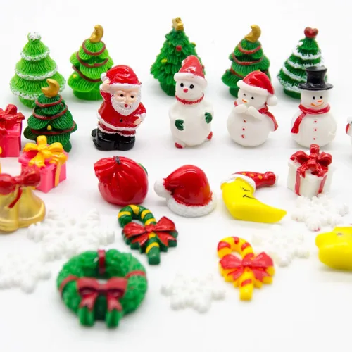 Miniatura 2 de Iceyyyy 37 figuras de Navidad de resina en miniatura, pequeñas figuritas de árboles de Navidad, muñeco de nieve, Papá Noel, mini colgante de Navidad