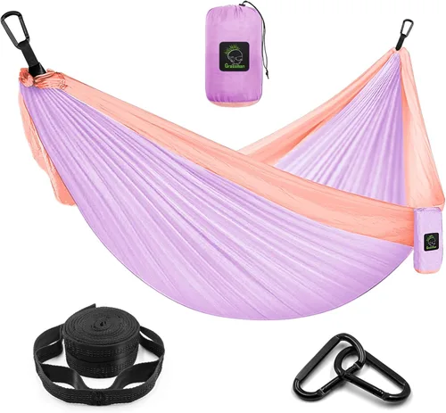 Miniatura 10 de Grassman Hamaca de camping doble y individual hamaca portátil con correas de árbol, hamacas de paracaídas de nailon ligero, accesorios