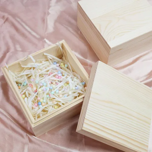 Miniatura 8 de MY MIRONEY 2 cajas de almacenamiento de madera sin terminar con tapa superior de 5.91 x 5.91 pulgadas, caja cuadrada de madera de pino
