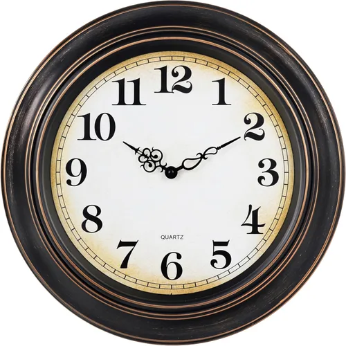 Miniatura 7 de Yoiolclc Reloj de pared vintage de 8 pulgadas, retro, relojes de pared silenciosos que funcionan con pilas, para cocina, baño, dormitorio, Bronce