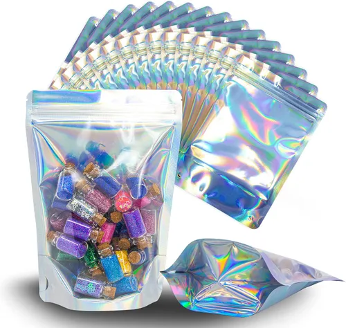 Miniatura 2 de 100 bolsas de Mylar iridiscentes resellables - Bolsas sellables con cierre hermético de 5 x 7 pulgadas, bolsas de pie sellables con cierre térmico