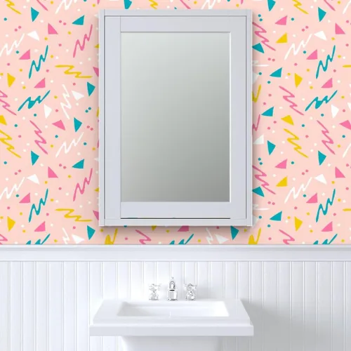 Miniatura 9 de Papel tapiz para despegar y pegar, diseño retro de los años 80, diseño abstracto de los años 1980, confeti de surf rosa para niños, papel tapiz