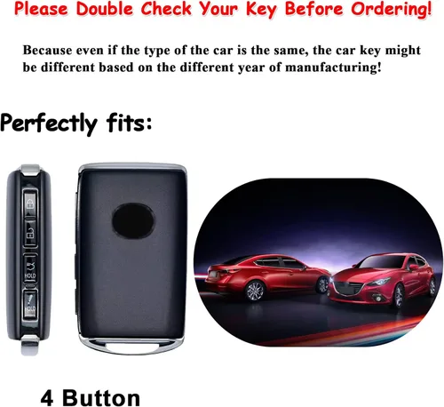 Miniatura 2 de Funda para llave de cuero genuino con 4 botones, compatible con Mazda 3 2020-2024 Hatchback 6 CX-5 CX-30 CX-9 Negro
