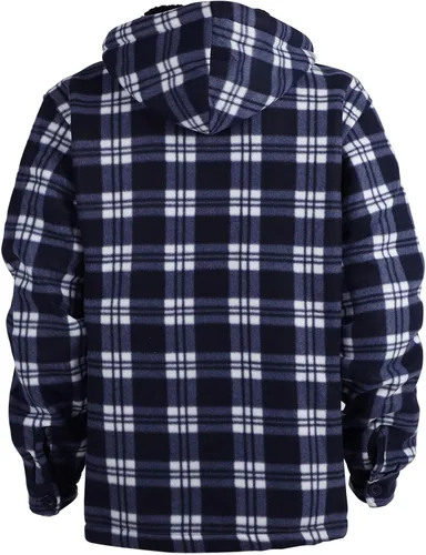 Miniatura 4 de Chaqueta de franela a cuadros para hombre, de felpa con capucha, sherpa con cremallera, pesada y gruesa, cálida para invierno