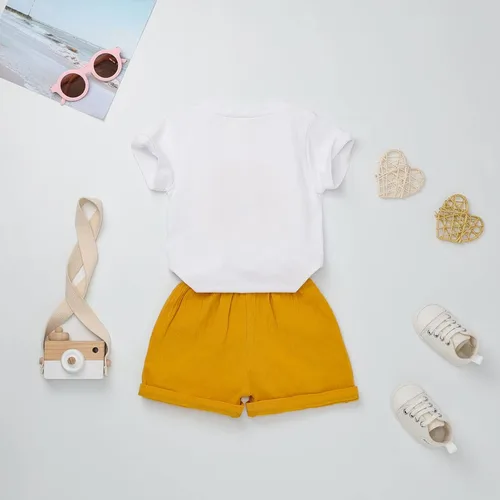 Miniatura 3 de FOCUTEBB Conjunto de ropa corta de verano para niñas pequeñas, camiseta de lino con cinturón