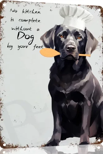 Labrador Retriever - Cartel artístico de cocina, letrero de lata creativo, divertido letrero de metal, decoración de pared vintage para puerta del