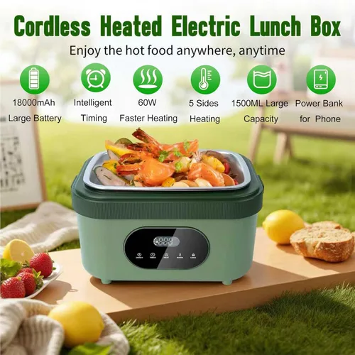 Miniatura 4 de MDHAND Lonchera térmica para hombres – Fiambrera eléctrica inalámbrica con batería de 18000 mAh para adultos trabajadores, viajeros, conductores