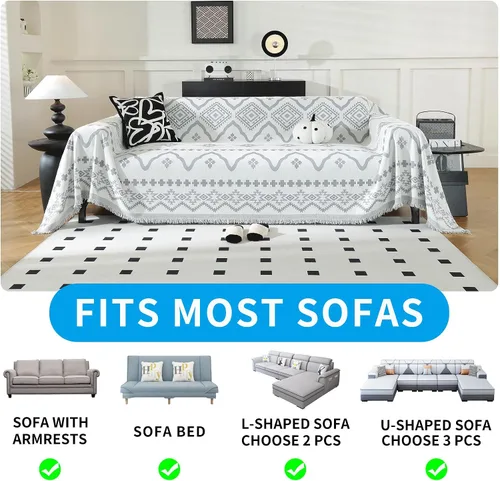 Miniatura 5 de Fundas Boho para Sofá Antideslizantes, Fundas de Sofá Lavables para Sofá de 3 Cojines, Funda Manta para Sofá Seccional Apta para Mascotas, Protector