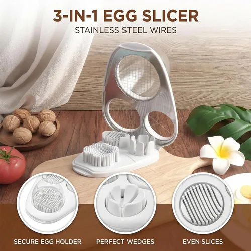 Miniatura 2 de Gavigain Cortador de huevos duros para huevos duros, 3 modos de rebanada, cortador de huevos de acero inoxidable, herramienta resistente para fresa