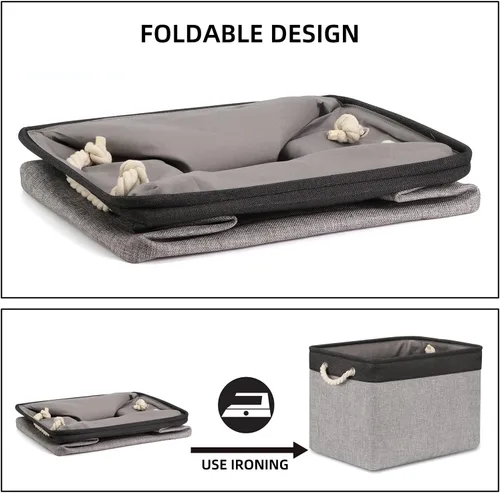 Miniatura 6 de Bidtakay Cestas de almacenamiento de tela con asas [paquete de 2] organizador de lona grande de 16 x 11.8 x 11.8 pulgadas, canastas altas plegables