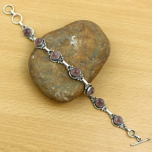 Miniatura 68 de Round Shape Natural & Synthetic Gemstones Silver Plated Bracelets for Women - Vintage Bohemian Style Handmade Birthstone Adjustable Link Bracelet