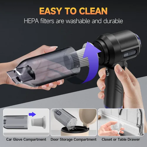 Miniatura 7 de Aspiradora de Coche Portátil Inalámbrica de Alta Potencia Pequeña Aspiradora de Mano 4-en-1 Soplador de Aire Comprimido y Soplador de Aire y Bomba