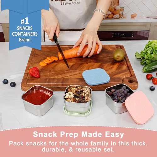 Miniatura 2 de Caperci Paquete de 3 Recipientes de Acero Inoxidable para Aperitivos con Tapas de Silicona - Recipientes Pequeños para Alimentos de 8 onzas a Prueba
