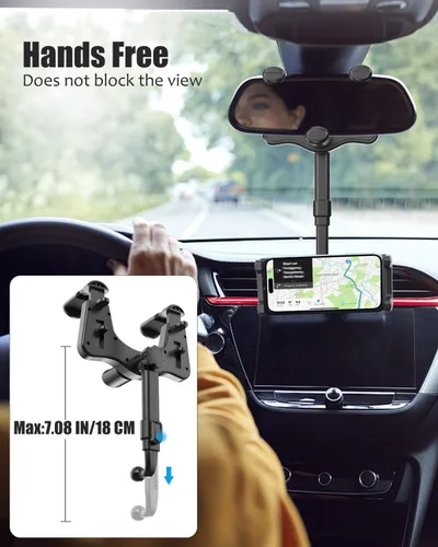 Miniatura 2 de Soporte para tablet para espejo retrovisor de automóvil, soporte retráctil para teléfono para espejo retrovisor, soporte para GPS giratorio de 360°