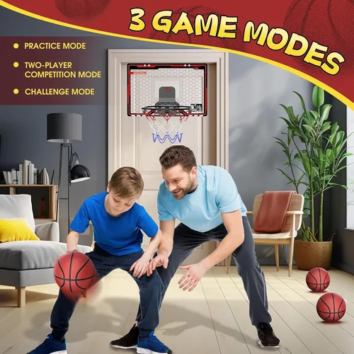 Miniatura 5 de HopeRock Indoor Basketball Hoop for Kids, Over The Door Mini Basketball Hoops, with LED Light, Scoreboard, Birthday Toys Gifts for 5 6 7 8 9 10 11