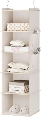 Miniatura 12 de YOUDENOVA Organizador colgante de armario, estantes de almacenamiento colgantes de 3 repisas, beige