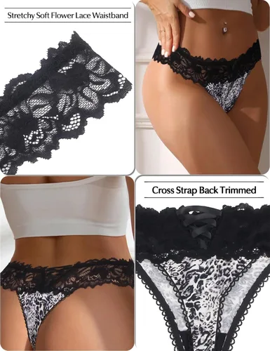 Miniatura 19 de ohyeah Tangas sexy de encaje tangas bragas de tiro bajo ropa interior para mujer de algodón entrepierna braga tangas bragas 4-18