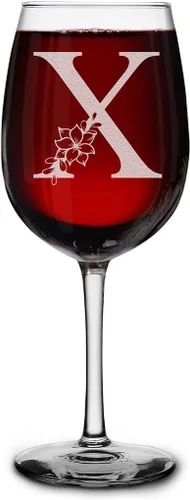 Miniatura 26 de shop4ever Copa de vino con monograma floral con inicial grabada de 16 onzas (B), copa de vino grabada con tallo para mujer, regalo de cumpleaños