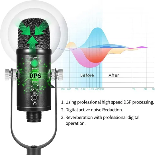 Miniatura 2 de Micrófono para podcast, kit de micrófono USB para teléfono, PC/Micro/Mac/Android, micrófono profesional de estudio Plug & Play con soporte