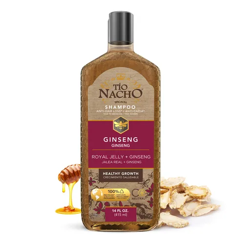TIO NACHO Shampoo Ginseng con Jalea Real - Reduce la caída del cabello 14 Onzas Líquidas