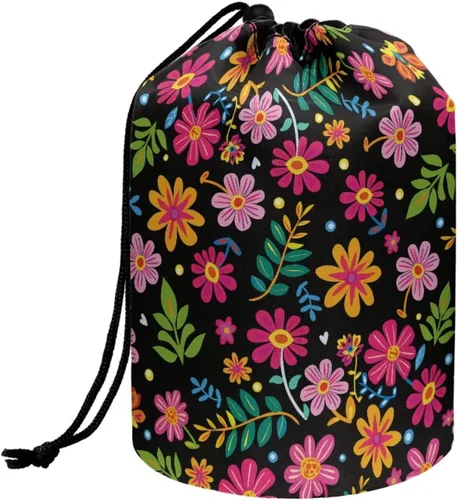 Miniatura 13 de Poceacles Bolsa de maquillaje con cordón, estuche portátil para cosméticos, bolsa de aseo de viaje, organizador de barril, bolsa de almacenamiento