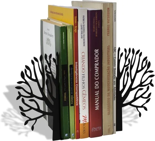 Sujetalibros de árbol con silueta inspirada en la naturaleza, acero con revestimiento epoxi negro mate, par decorativo de soportes para libros para