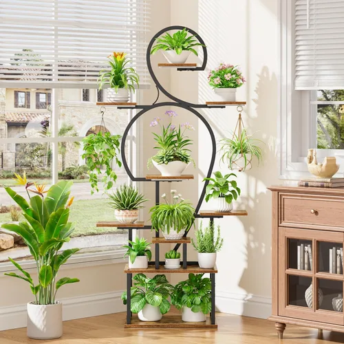 Miniatura 5 de POZILAN Soporte para plantas de interior con luces de crecimiento, estante de plantas de interior de 63 pulgadas de alto, soportes iluminados de 9
