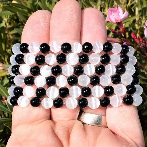 Miniatura 3 de Zenergy Gems - Pulsera con cuentas de cristal natural de 6mm y corazón de selenita para recargar incluido