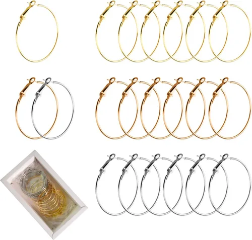 60 piezas de accesorios para aretes de aro, aretes de acero inoxidable, cuentas redondas, aretes abiertos, aros para cuentas para hacer joyas, 2.362