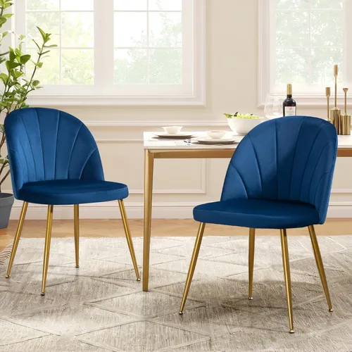 Juego de 2 sillas de comedor de terciopelo, sillas de comedor modernas tapizadas de mediados de siglo, sillas decorativas sin brazos con patas