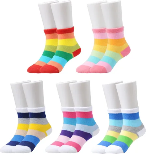 Miniatura 41 de EPEIUS Paquete de 5 calcetines sin costuras con rayas arcoíris para niños y niñas