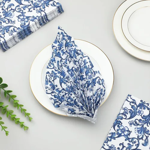 Miniatura 2 de Estune 200 servilletas de 2 capas desechables de papel con flores de papel para cena, servilletas de mano para baño, tocador, boda, vacaciones