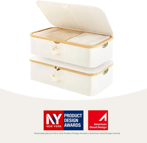 Miniatura 7 de StorageWorks Paquete de 2 Cajas de Almacenamiento Debajo de la Cama con Marco de Bambú, Contenedor Debajo de la Cama con Tapa Abatible de 42L