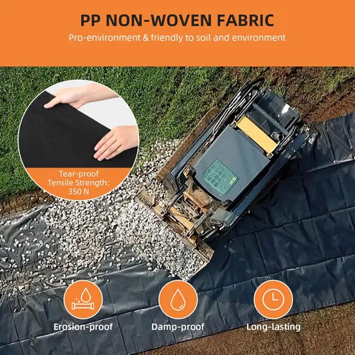 Miniatura 5 de Towallmark Paisaje geotextil, tela geotextil de 3 pies x 100 pies y 8 onzas, drenaje PP resistencia a la tracción 350N y capacidad de carga 440N