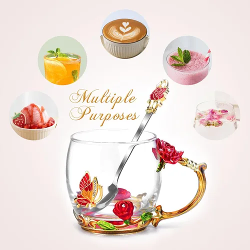 Miniatura 8 de OEAGO Regalos para Mamá Mujeres Rellenos de Media para Mujeres Navidad Taza de Café de Cristal con Esmaltes Regalos del Día de San Valentín para Rojo