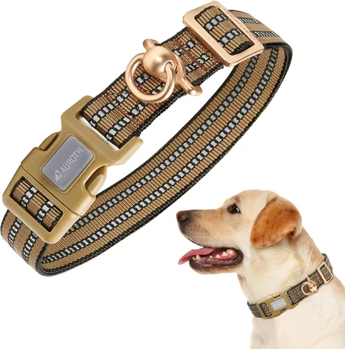 Miniatura 12 de Collar de perro Auroth para perros medianos y grandes, collar de perro reflectante, collares de perro de nylon suave ajustables con resistente army