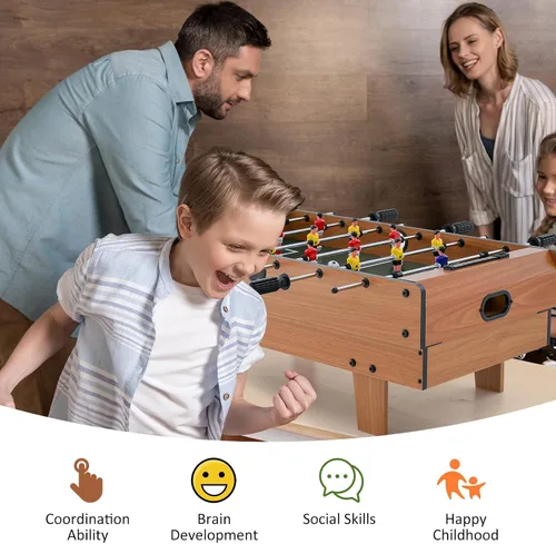 Miniatura 3 de Giantex Mesa de juego combinada 4 en 1, con fútbol, hockey, billar, tenis de mesa, perfecta para sala de juegos, noche familiar, futbolín de madera