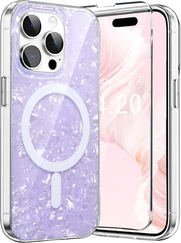 Miniatura 11 de Funda MagSafe para iPhone 15 Pro para mujeres y niñas, funda magnética iridiscente con purpurina iridiscente de ópalo perlado