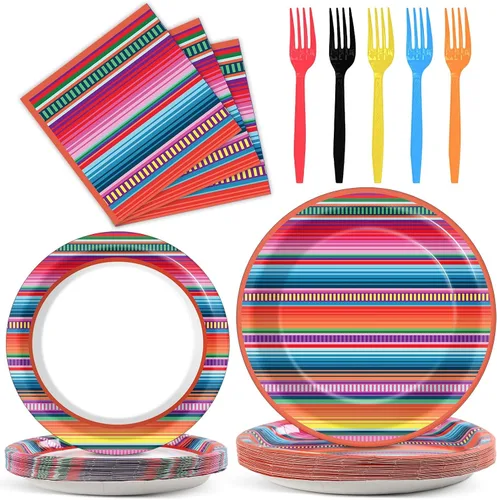 Miniatura 72 de 100 piezas de platos y servilletas para fiesta mexicana, suministros de fiesta Mayo México, vajilla mexicana, juego de vajilla, decoraciones
