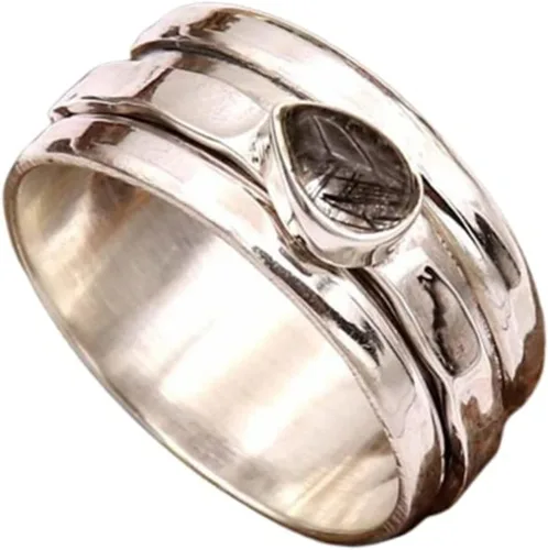 Miniatura 8 de Gemstone Spinner Ring for Women, 925 Sterling Silver Boho Meditation Band with Amethyst, Moonstone, Opal, Garnet, Gift for Her