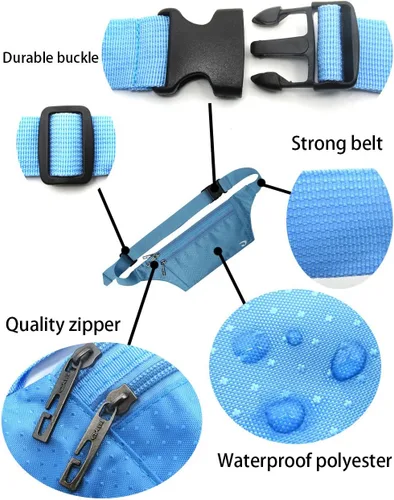 Miniatura 41 de Bolsa de cintura ultrafino con ranuras c/visualización para tarjeta de crédito, para deportes, aire libre, correr, caminar, viajes.