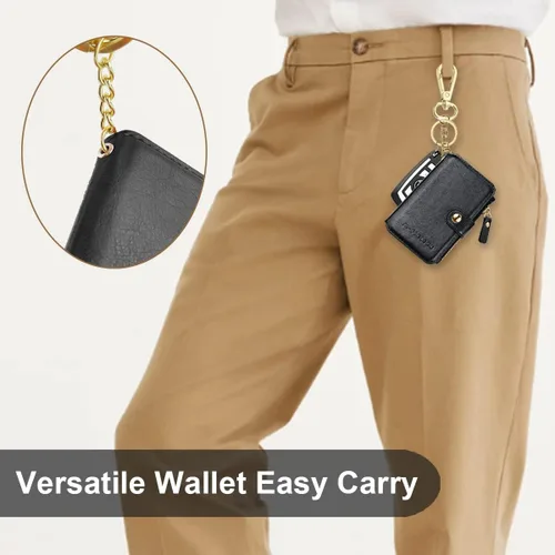 Miniatura 70 de Cartera con llavero, tarjetero con bloqueo RFID de piel, funda para tarjetas de crédito con cremallera para mujer