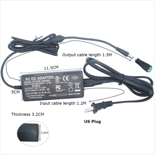 Miniatura 2 de Litever Fuente de alimentación, transformador LED, 12 V CC 3 amperios, 110 VCA a 12 V CC, salida máxima 3A, 36 W. Enchufe de entrada estándar de 110