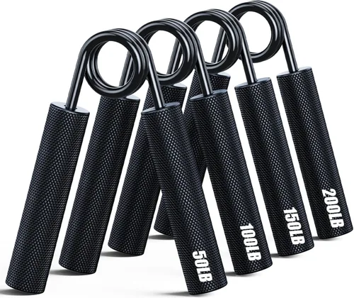 ZEAGUS Entrenador de fuerza de agarre, paquete de 4, fortalecedor de agarre de mano de metal de 50 libras a 200 libras, ejercitador de antebrazo